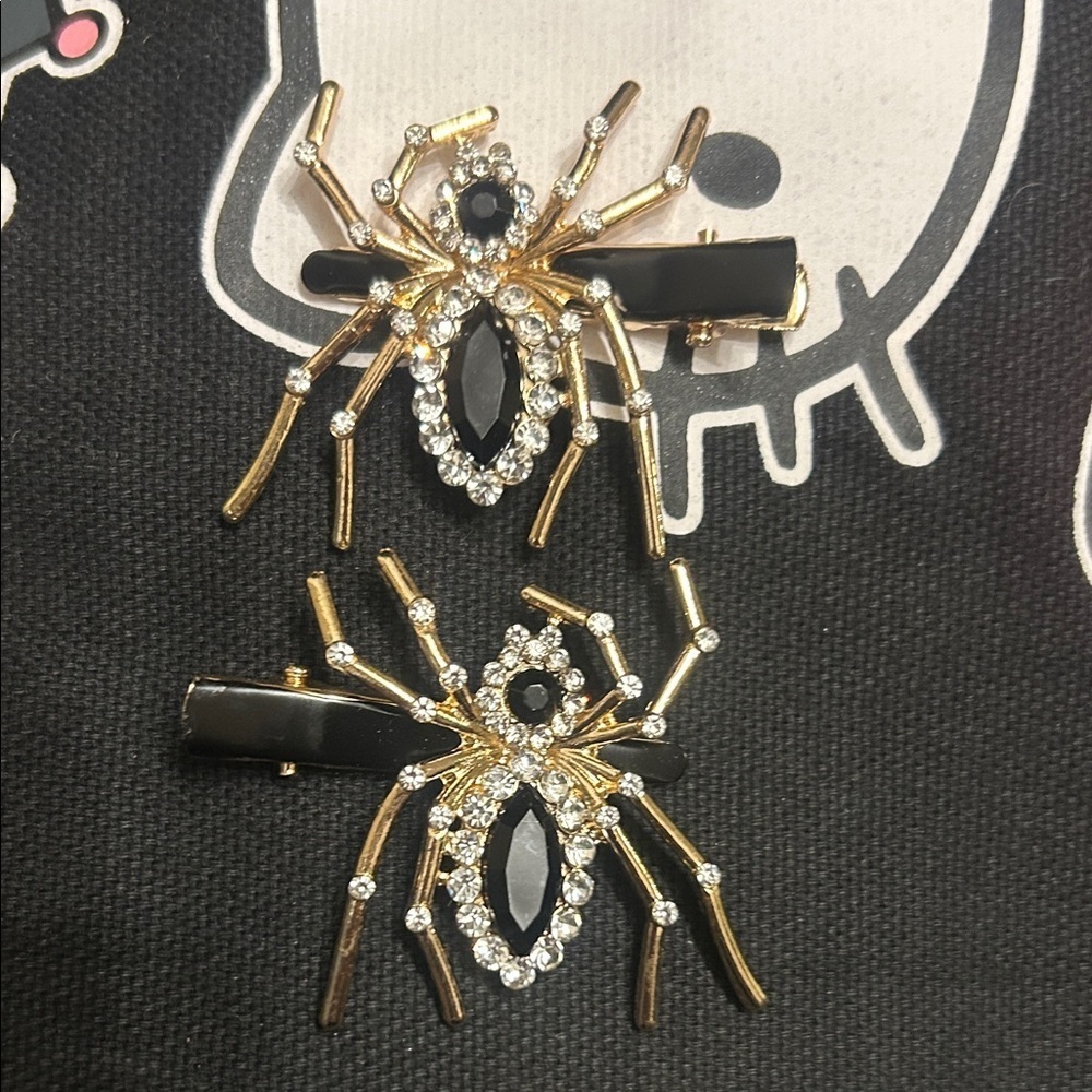 Gold and Black Glam Sparkly Spider Hair Clips Gothic Goth halloween spooky